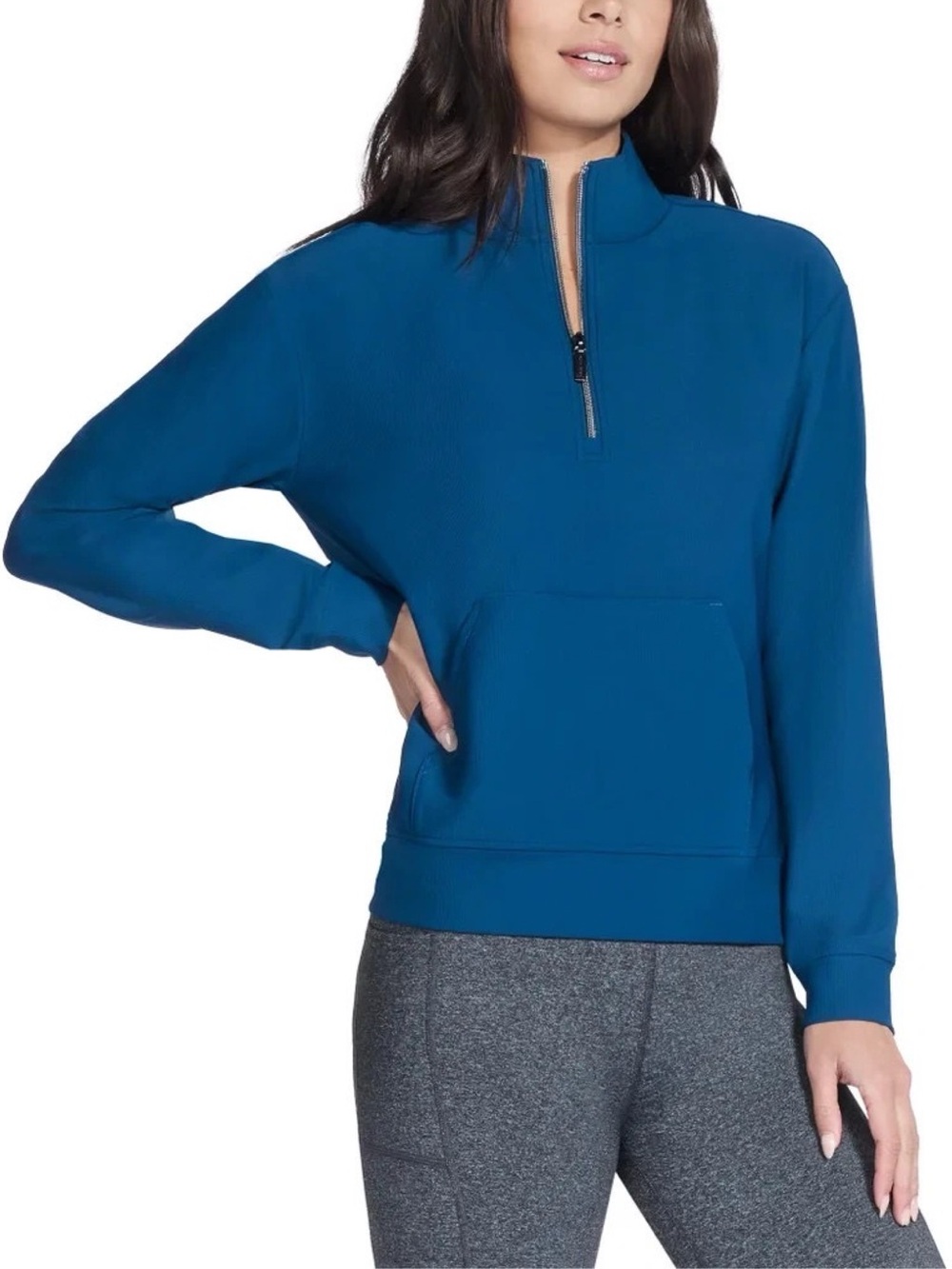 Skechers Go Luxe Ribbed 1/4 Zip Pullover Sweatshirt Teal Small